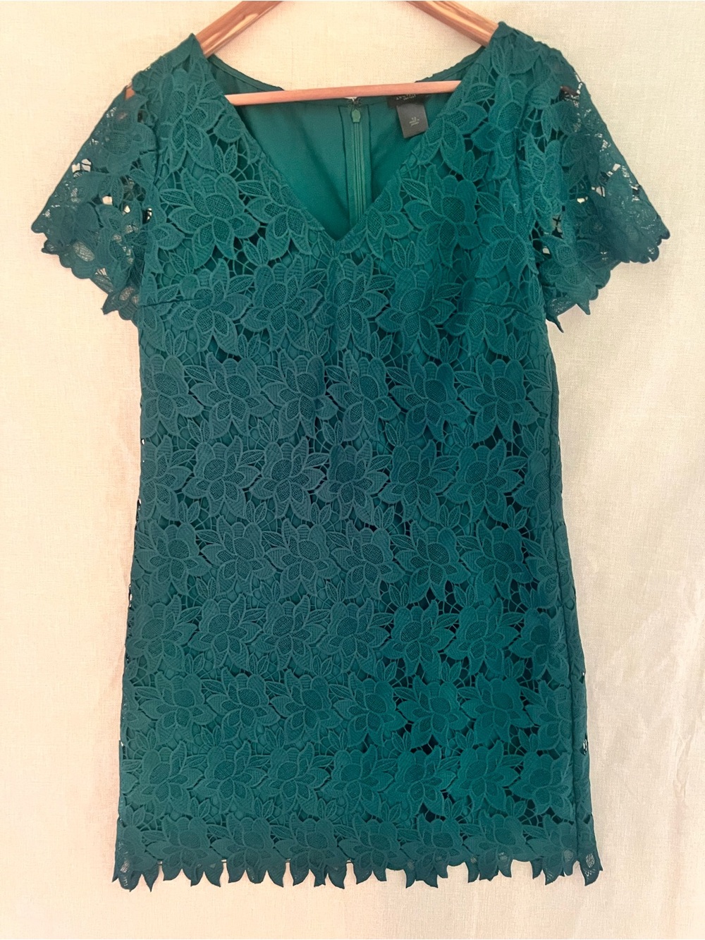 Ann Taylor Factory Emerald Green Floral Lace Shift Dress Size 12
